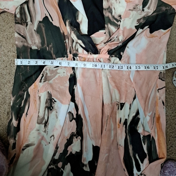 Bar III Dress Pink Black V Neck Woven Lined Tie Waist 3/4 Sleeves - Picture 10 of 12